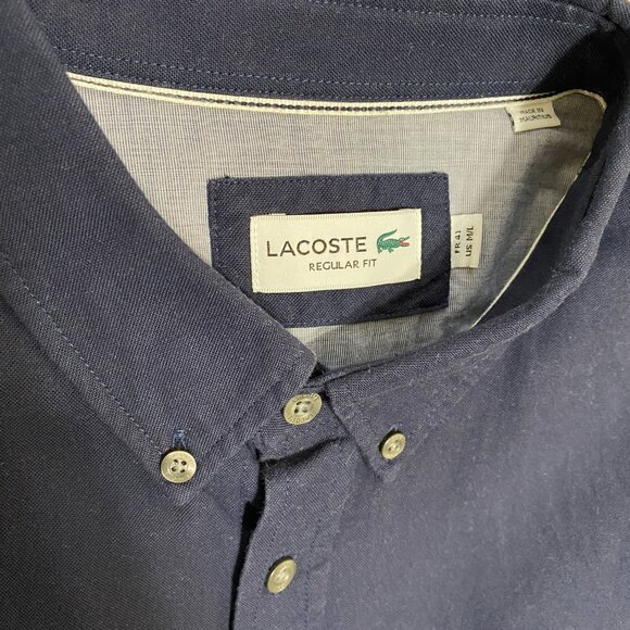 Lacoste Button Down Shirt Men’s Long Sleeve M/L Regular Fit Solid Navy Blue - Picture 2 of 4